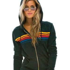 Aviator Nation Five Stripe Hoodie in Charcoal